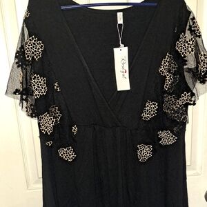 Black Dress with Gold Floral Accents